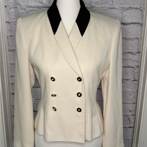 Vintage 80s/90s Kasper A.S.L. Cream Double-Breasted Women's Jacket - Picture 1 of 6